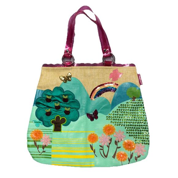 Transversion Tote Vintage 1990s Travel Rare Embellishments Applique Top Handle - Picture 1 of 10